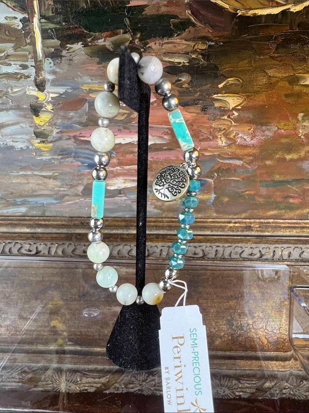 0724-Periwinkle by Barlow Green and Turquoise Semi-Precious Stretchy Bracelet